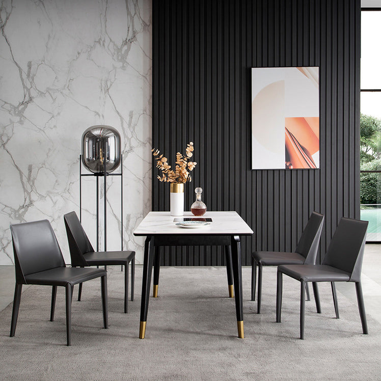 Moderner Parsons Side Chair Mattes Finish Leder gebogener Armloser Stuhl