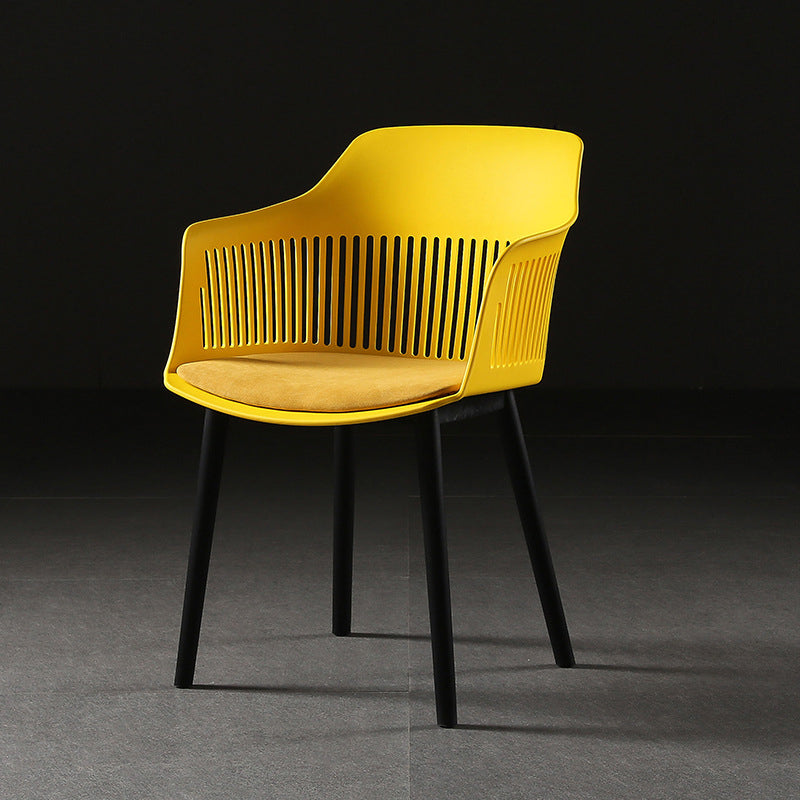 Contemporary Slat Back Arm Chair Matte Finish Metal Chair for Patio