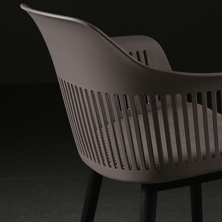 Contemporary Slat Back Arm Chair Matte Finish Metal Chair for Patio
