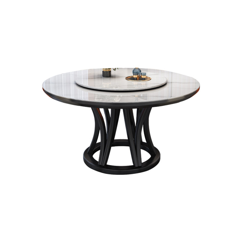 Minimalist Round Sintered Stone Table Kitchen Dining Table with Pedestal Base