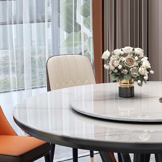 Minimalist Round Sintered Stone Table Kitchen Dining Table with Pedestal Base