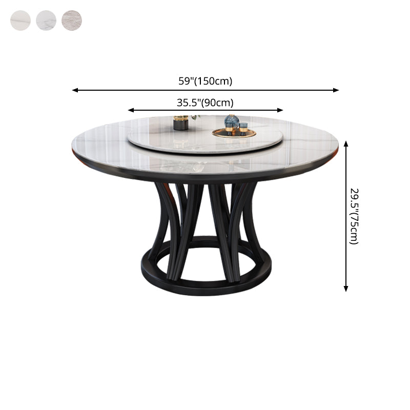 Minimalist Round Sintered Stone Table Kitchen Dining Table with Pedestal Base