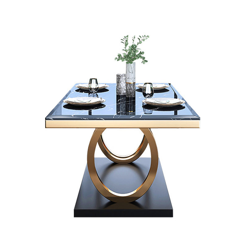 Mesa de comedor de lujo tradicional, mesa de comedor rectangular de piedra con marco dorado para uso doméstico