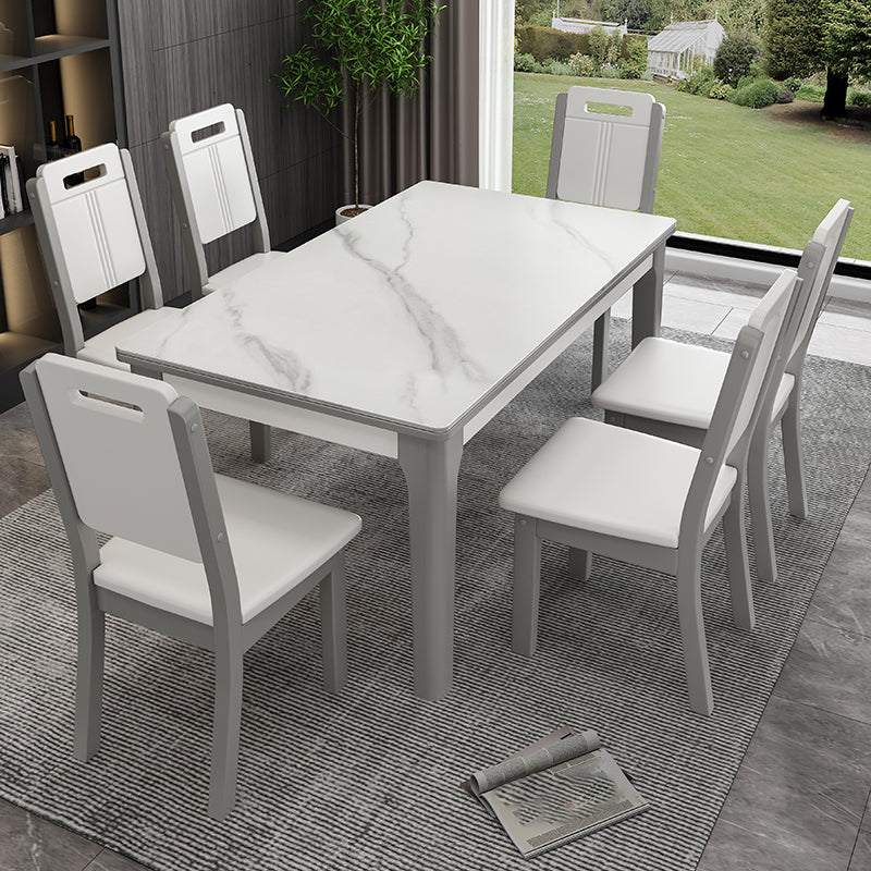 Rechthoekige eettafel uit het midden van de eeuw Vaste tafel van witte gesinterde steen