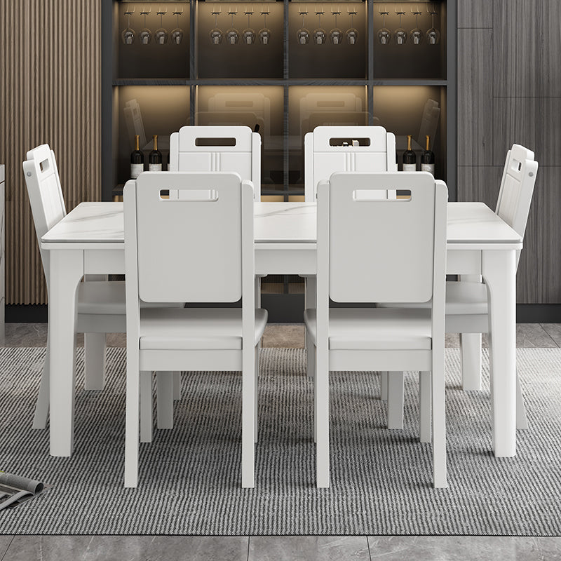 Rechthoekige eettafel uit het midden van de eeuw Vaste tafel van witte gesinterde steen