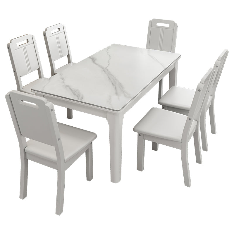 Rechthoekige eettafel uit het midden van de eeuw Vaste tafel van witte gesinterde steen