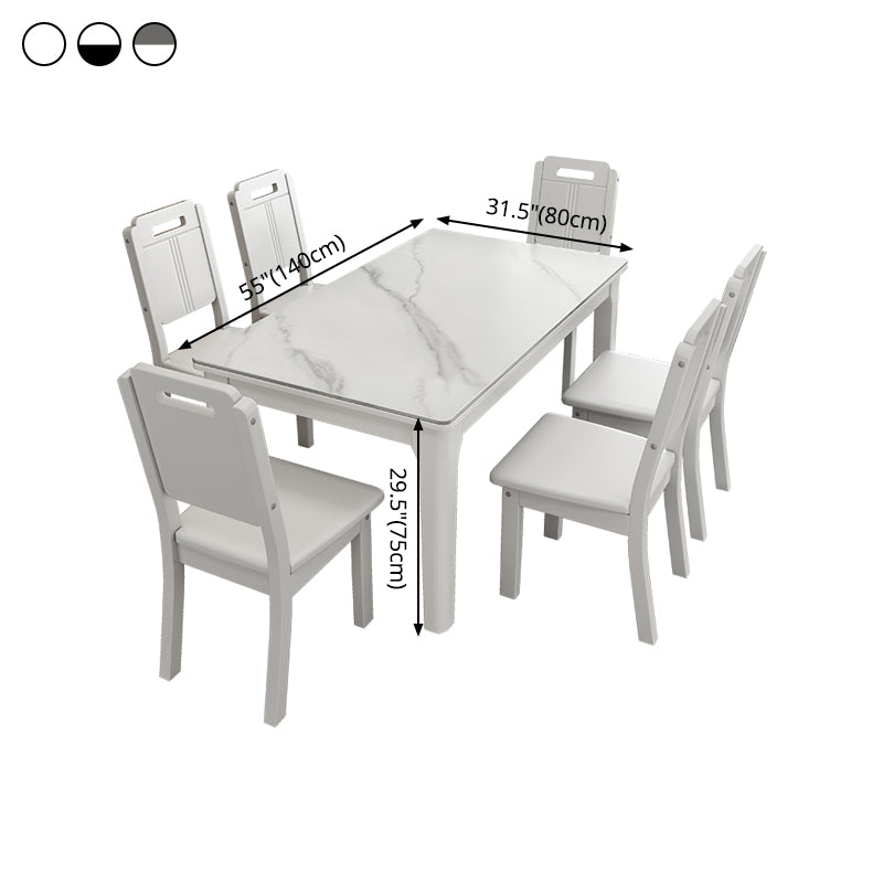 Rechthoekige eettafel uit het midden van de eeuw Vaste tafel van witte gesinterde steen