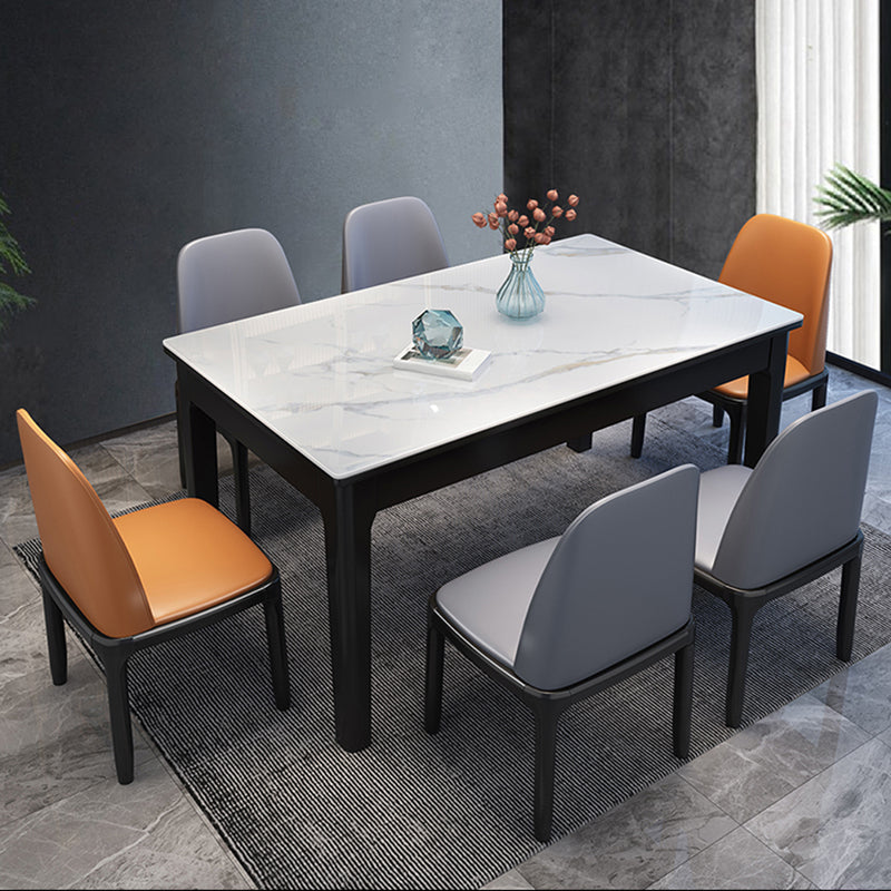 Rectangle 4 Legs Table Mid-Century Modern White Tone Fixed Table of Sintered Stone