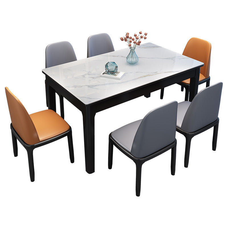 Rectangle 4 Legs Table Mid-Century Modern White Tone Fixed Table of Sintered Stone