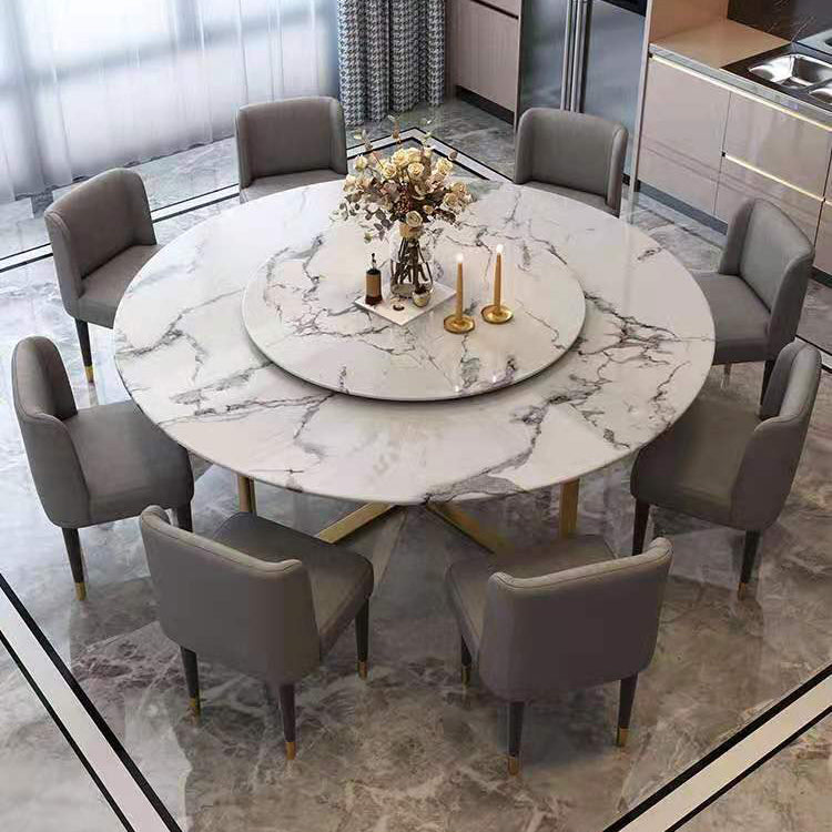 Ronde meubels luxe stijl marmeren dubbele voetstuk eettafel met draaitafel