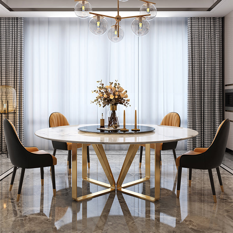 Ronde meubels luxe stijl marmeren dubbele voetstuk eettafel met draaitafel