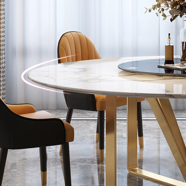 Ronde meubels luxe stijl marmeren dubbele voetstuk eettafel met draaitafel