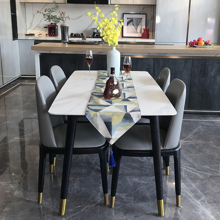 Rectangle Luxury Style Dining Table Two-Color Fixed Table with Sintered Stone