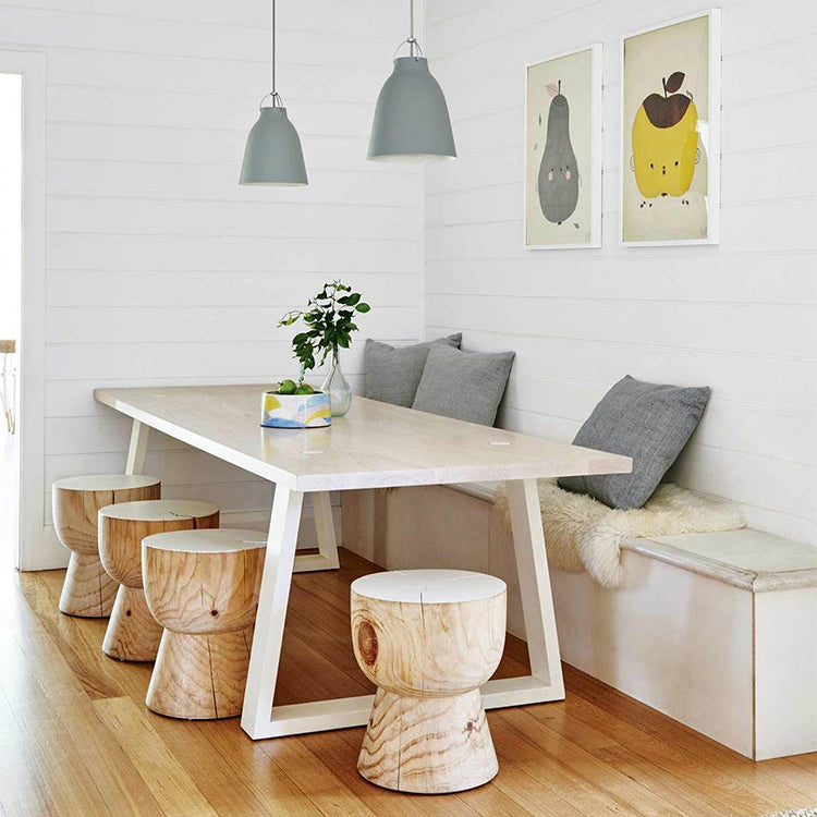 Mesa rectangular moderna de mediados de siglo, mesa fija de color madera con 4 patas