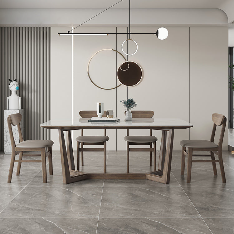 Rectangle Mid-Century Modern Dining Table White Tone Fixed Table with Sintered Stone