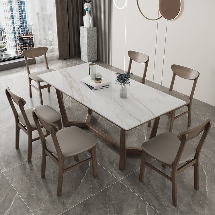 Rectangle Mid-Century Modern Dining Table White Tone Fixed Table with Sintered Stone