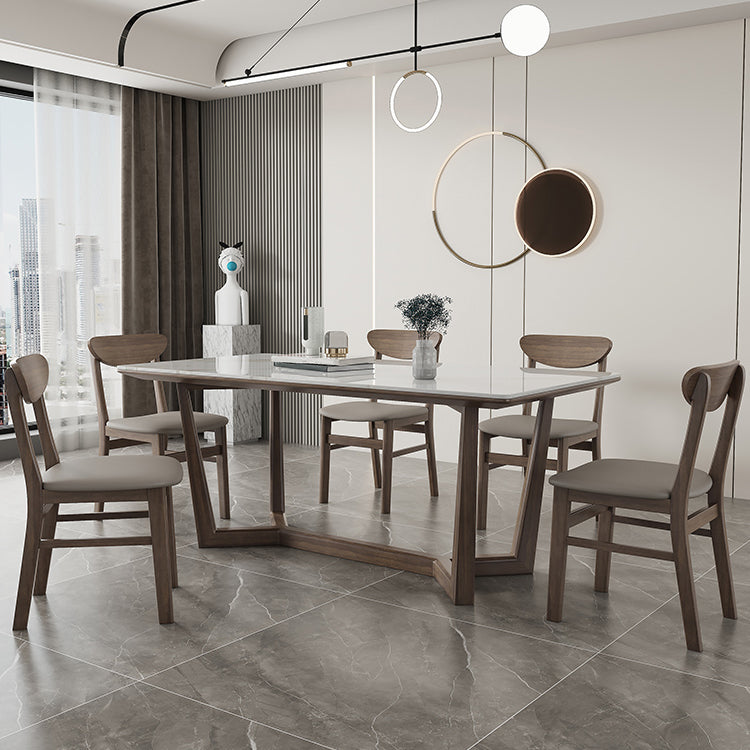 Rectangle Mid-Century Modern Dining Table White Tone Fixed Table with Sintered Stone