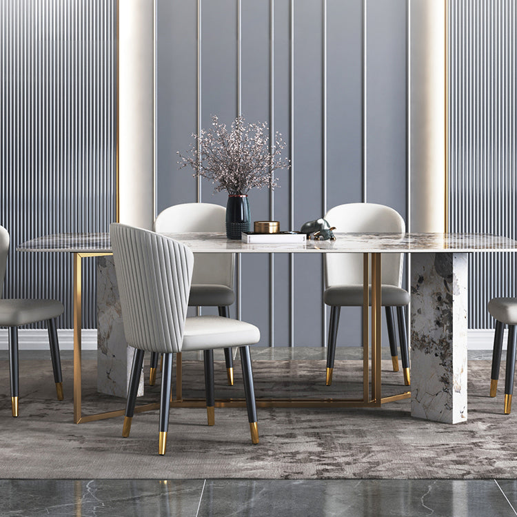 Traditional Luxury Dining Table Rectangle Sintered Stone Dining Table with Gold Frame for Home