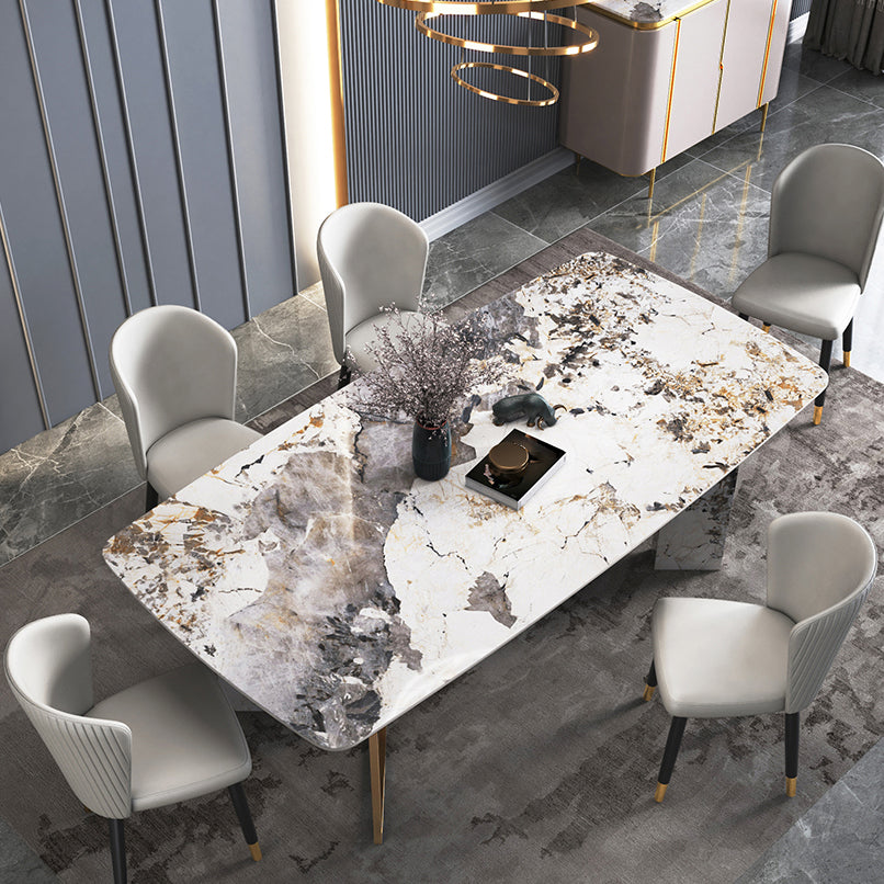 Traditional Luxury Dining Table Rectangle Sintered Stone Dining Table with Gold Frame for Home