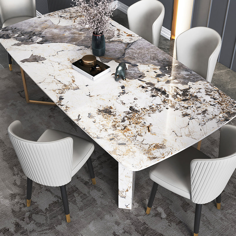 Traditional Luxury Dining Table Rectangle Sintered Stone Dining Table with Gold Frame for Home