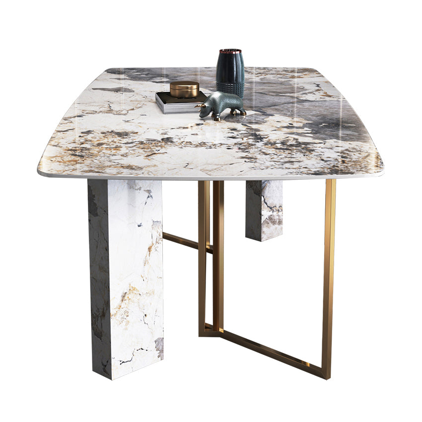 Traditional Luxury Dining Table Rectangle Sintered Stone Dining Table with Gold Frame for Home