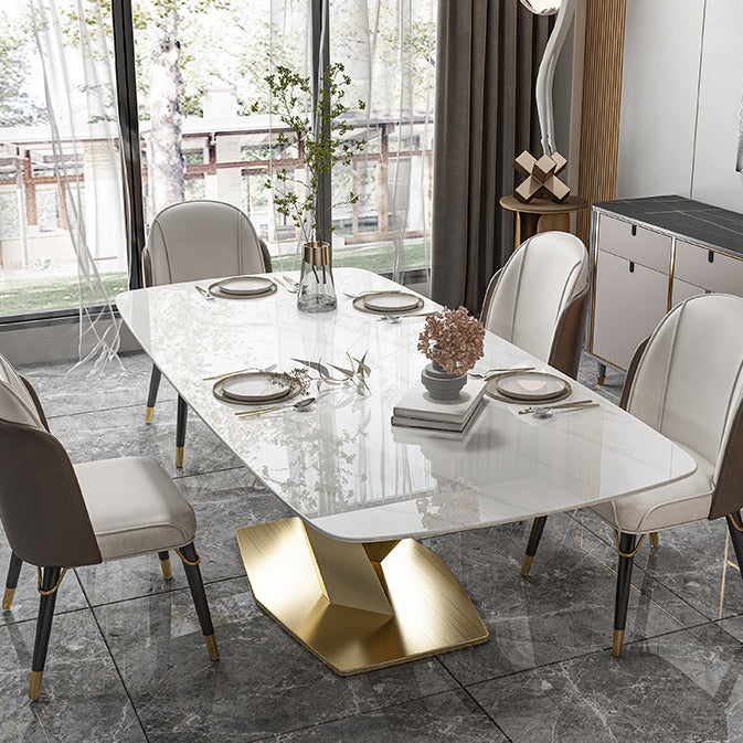 Rectangle Pedestal Table Luxury Style Stone Dining Room Collection for Home