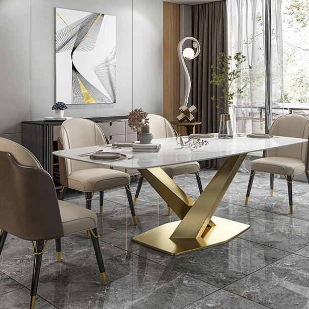Rectangle Pedestal Table Luxury Style Stone Dining Room Collection for Home