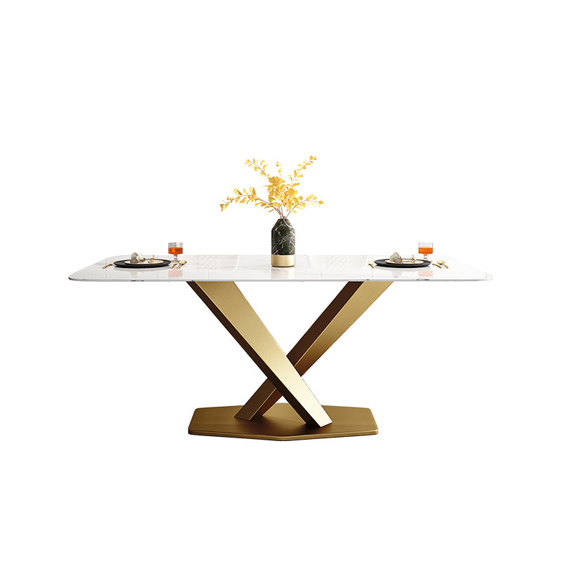 Rectangle Pedestal Table Luxury Style Stone Dining Room Collection for Home