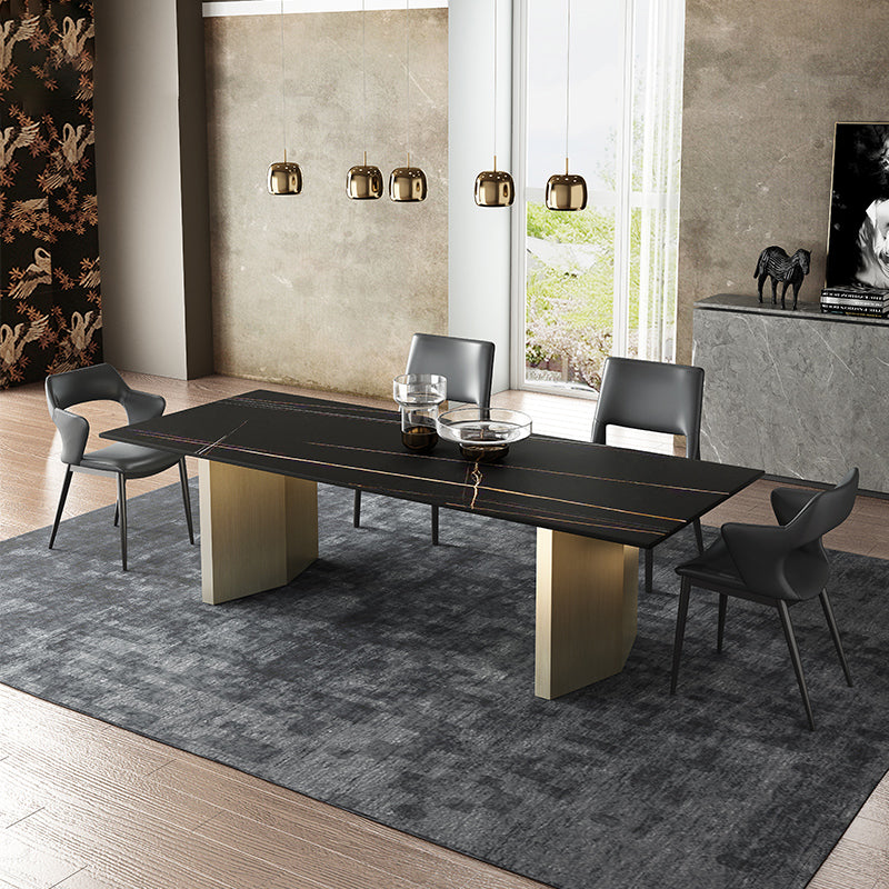 Metal Traditional Luxury Rectangle Table Black Sintered Stone Top Table for Dining Room