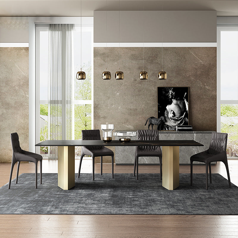 Metal Traditional Luxury Rectangle Table Black Sintered Stone Top Table for Dining Room