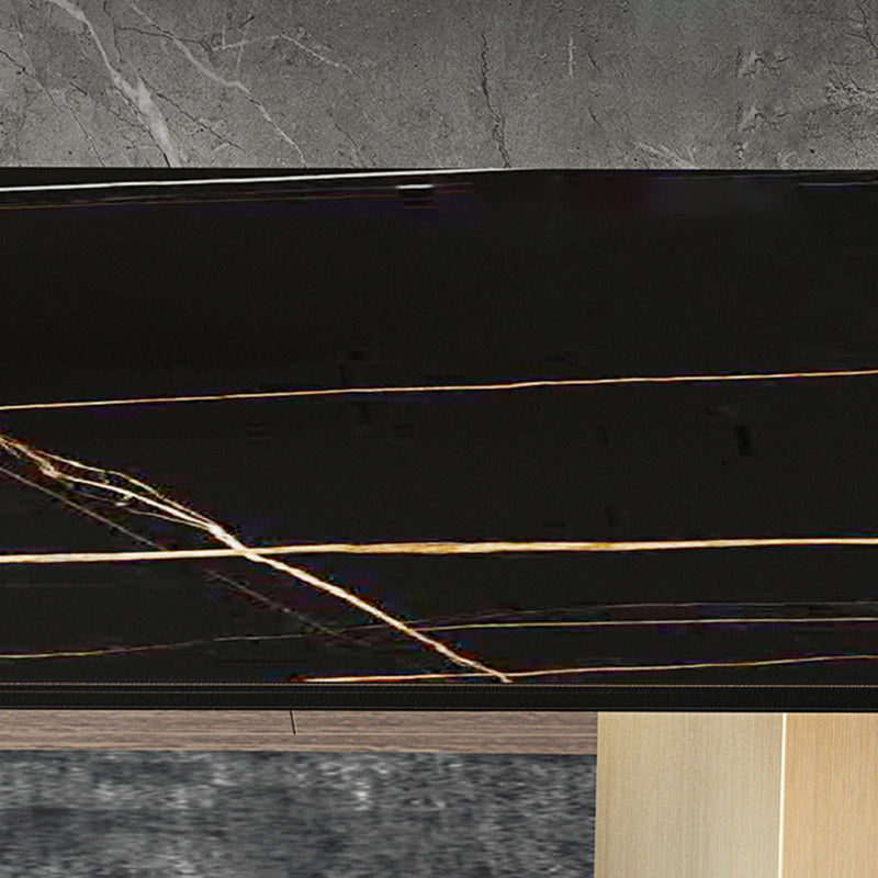 Metal Traditional Luxury Rectangle Table Black Sintered Stone Top Table for Dining Room