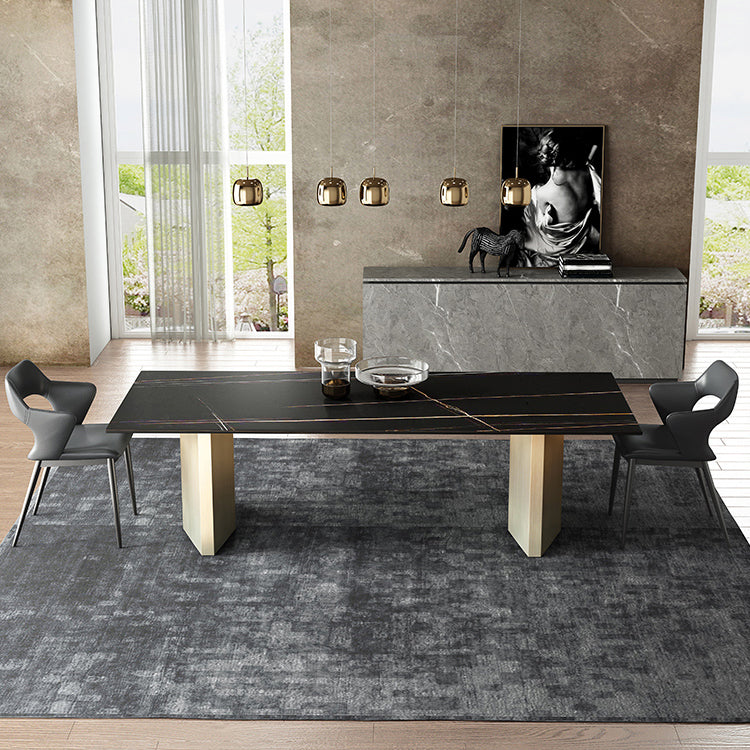 Metal Traditional Luxury Rectangle Table Black Sintered Stone Top Table for Dining Room