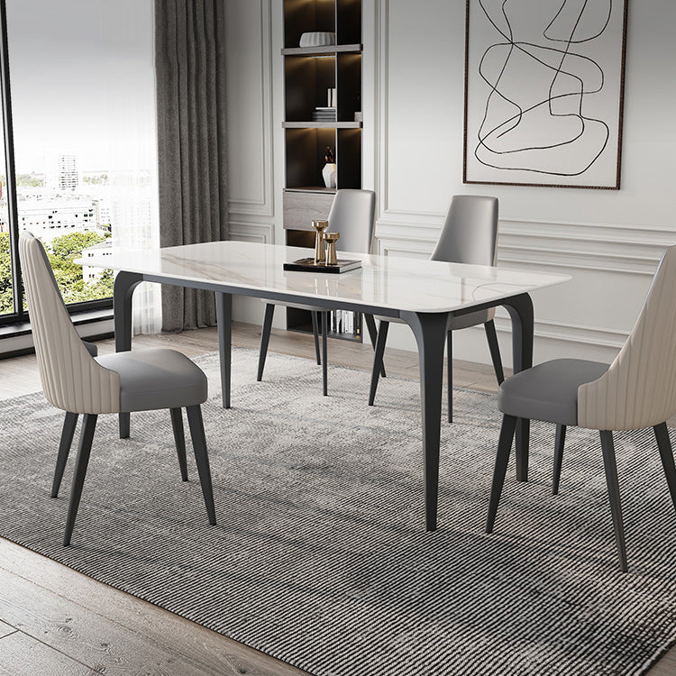Rectangle 4 Legs Mid-Century Table White Tone Fixed Table of Sintered Stone