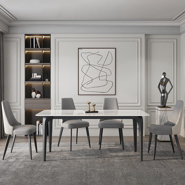 Rectangle 4 Legs Mid-Century Table White Tone Fixed Table of Sintered Stone