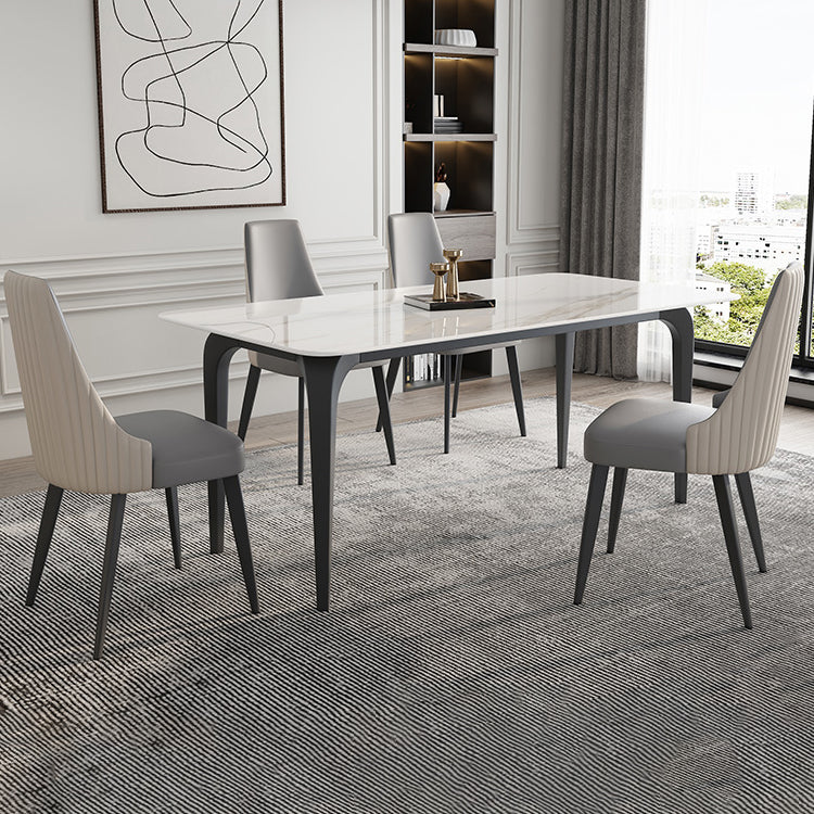 Rectangle 4 Legs Mid-Century Table White Tone Fixed Table of Sintered Stone
