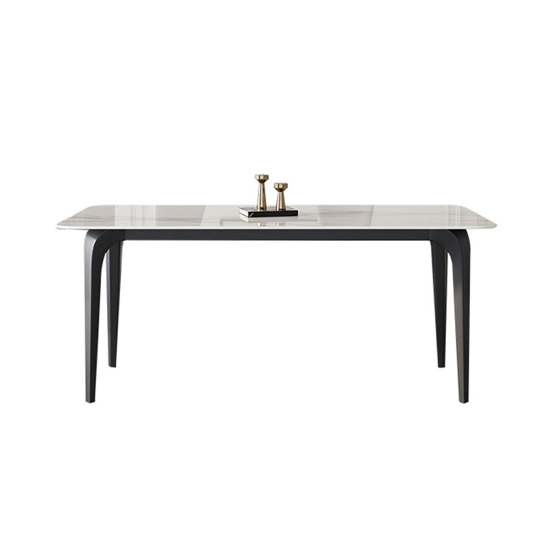 Rectangle 4 Legs Mid-Century Table White Tone Fixed Table of Sintered Stone