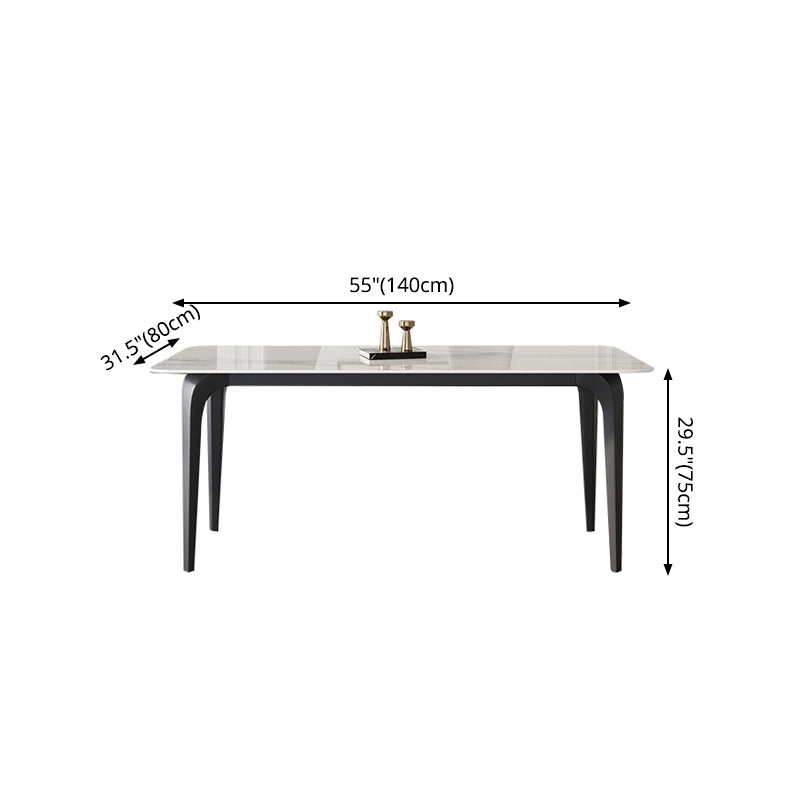 Rectangle 4 Legs Mid-Century Table White Tone Fixed Table of Sintered Stone