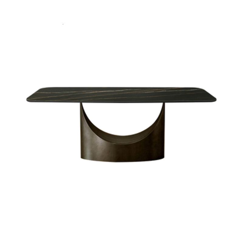 Metal Traditional Luxury Rectangle Dining Table Black Sintered Stone Indoor Table with Pedestal