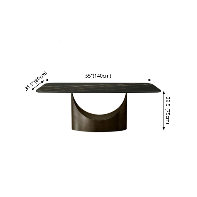 Metal Traditional Luxury Rectangle Dining Table Black Sintered Stone Indoor Table with Pedestal