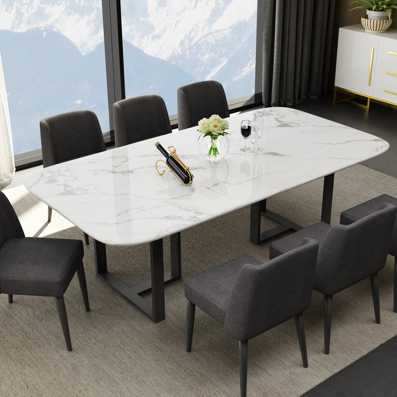 Traditional Luxury Dining Table Rectangle Sintered Stone Sled Dining Table