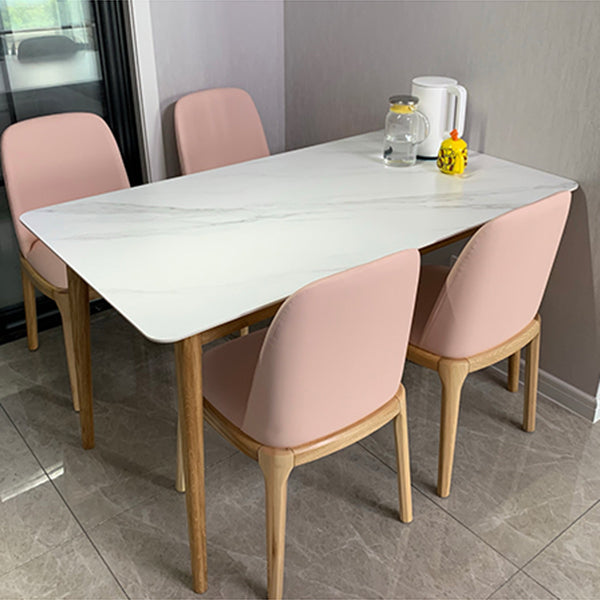 Mesa rectangular blanca contemporánea, mesa de comedor estándar de piedra sinterizada para cocina