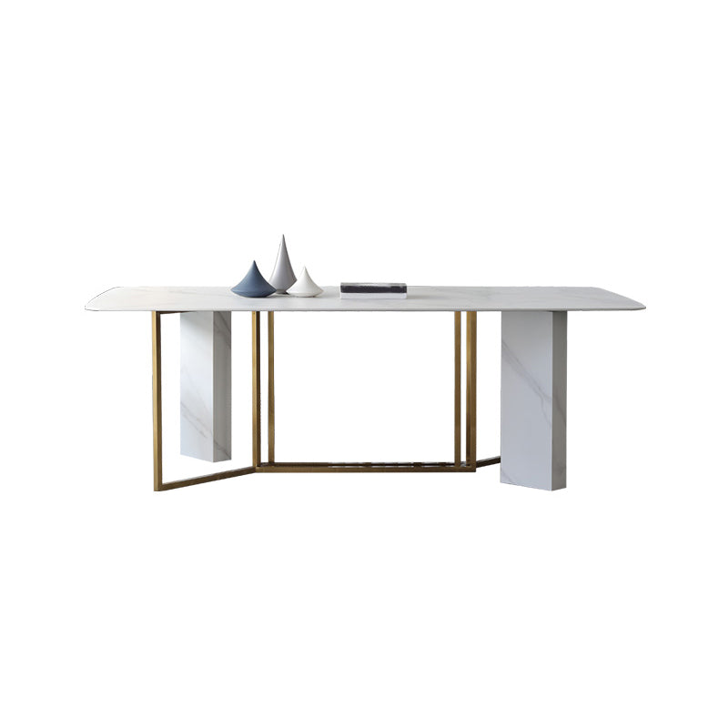 Traditional Luxury Dining Table White Rectangle Sintered Stone Dining Table for Home Use