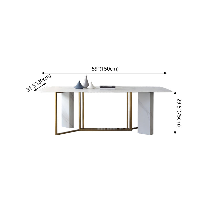 Traditional Luxury Dining Table White Rectangle Sintered Stone Dining Table for Home Use