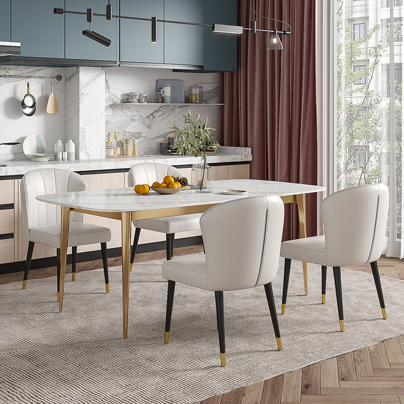 Luxury Sintered Stone Dining Table Rectangle Table with Metal Base and 4 Legs in Gold