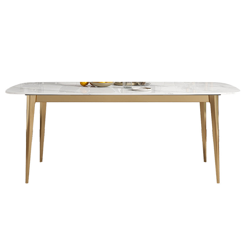Luxury Sintered Stone Dining Table Rectangle Table with Metal Base and 4 Legs in Gold