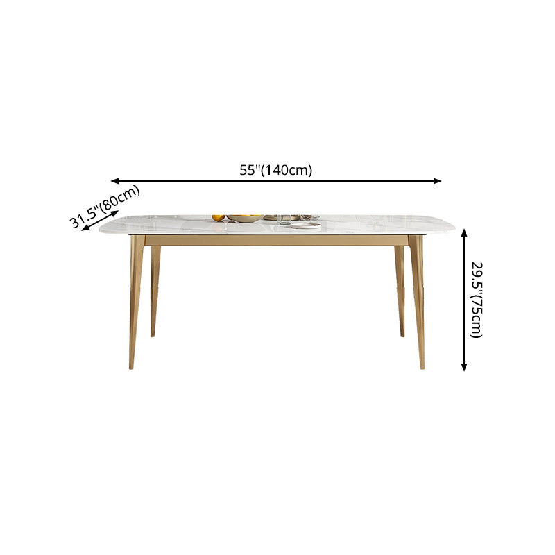 Luxury Sintered Stone Dining Table Rectangle Table with Metal Base and 4 Legs in Gold