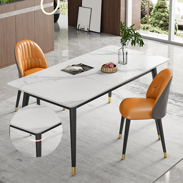 Sintered Stone White Tone Table Luxury Style 4 Legs Table for Dining Room