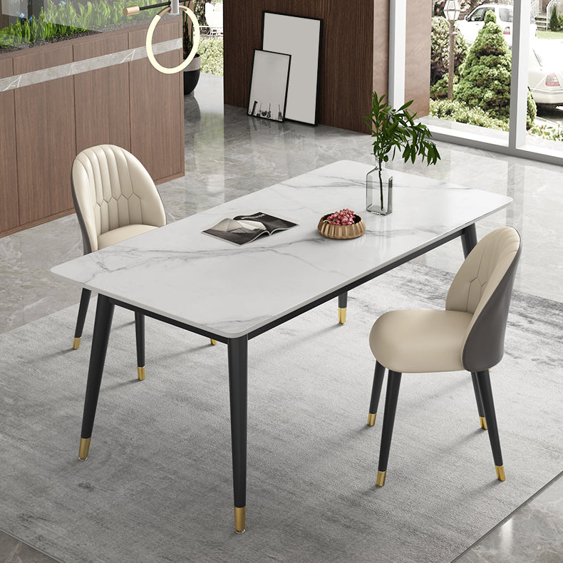 Sintered Stone White Tone Table Luxury Style 4 Legs Table for Dining Room