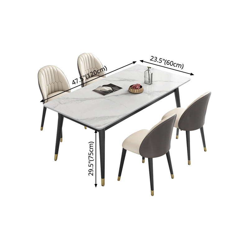 Sintered Stone White Tone Table Luxury Style 4 Legs Table for Dining Room