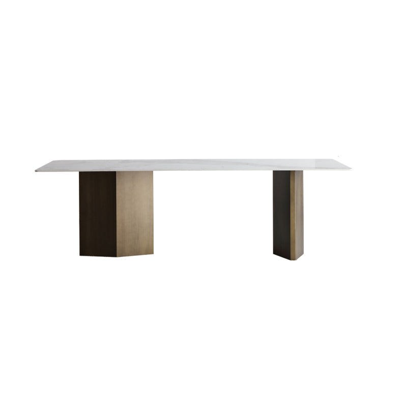 Mesa rectangular de lujo tradicional de metal Mesa de piedra sinterizada blanca